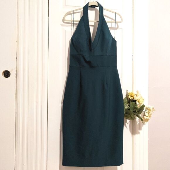 Altress Green Dress Halter Strap Midi V-neck - Picture 1 of 10